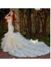 V Neck Beaded Ivory Lace Tulle Ruffle Wedding Dress V Neck Beaded Ivory Lace Tulle Ruffle Wedding Dress